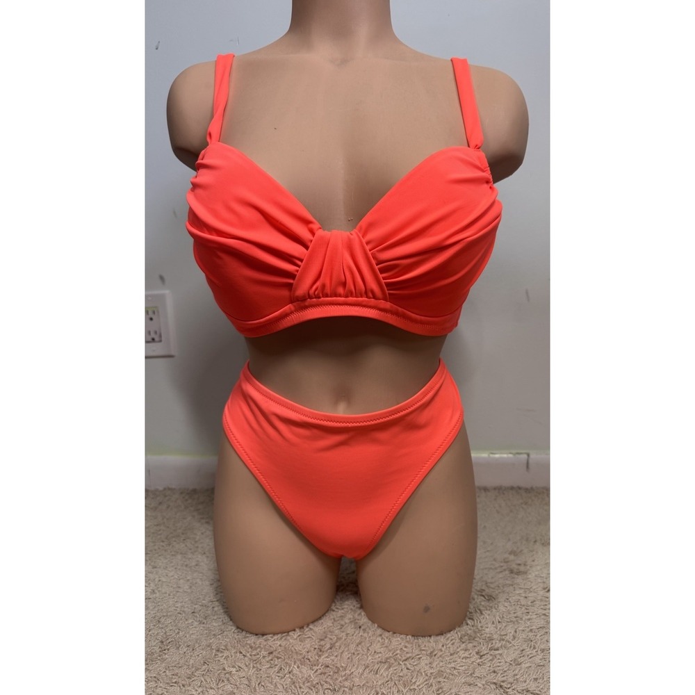 J.Crew Neon Orange Bikini Set Supportive Size L Resort Wear Pool Cruise Vacation